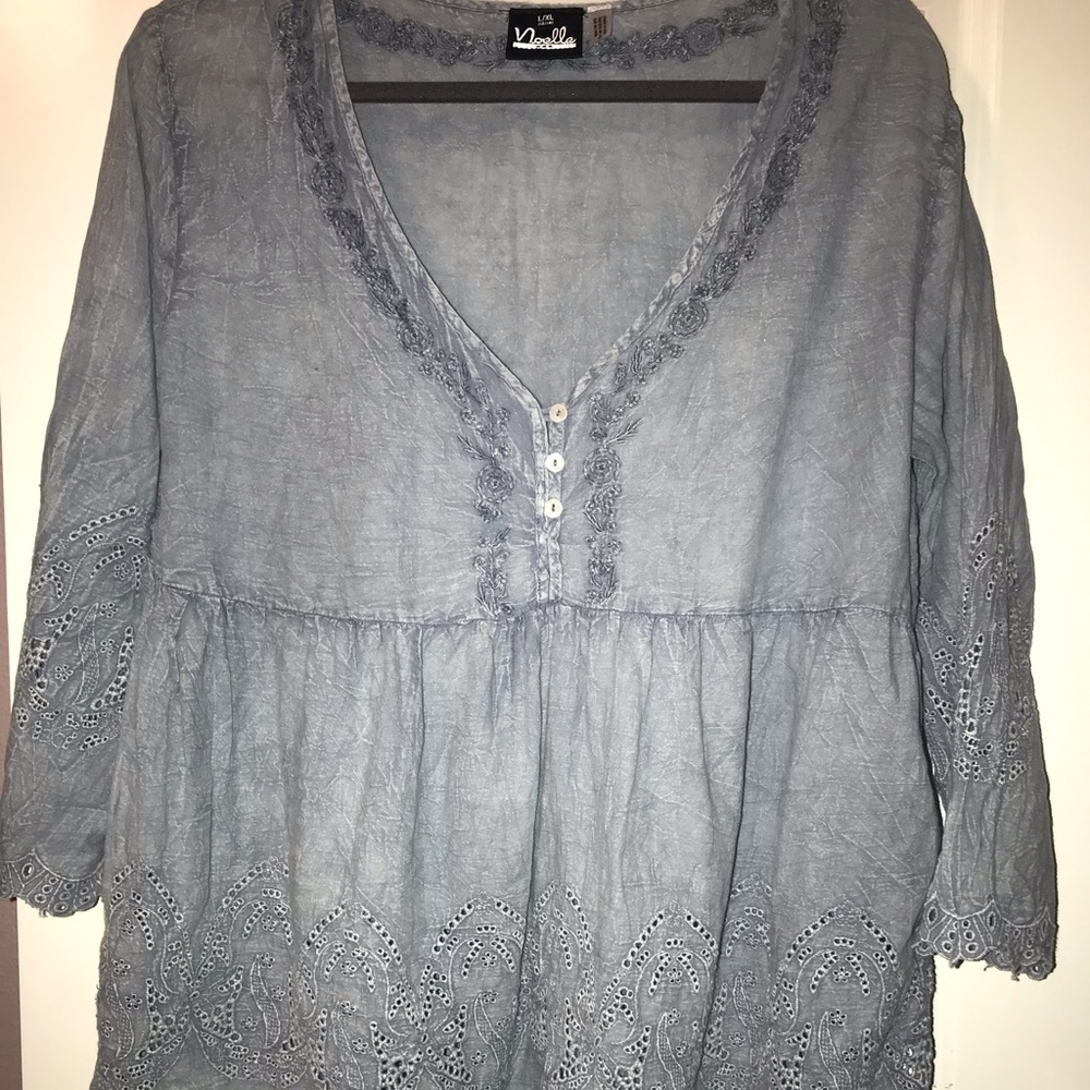 Distressed boho blue blouse